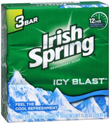 Jabón desodorante Irish Spring Icy Blast en barra, sensación fresca para duchas diarias.