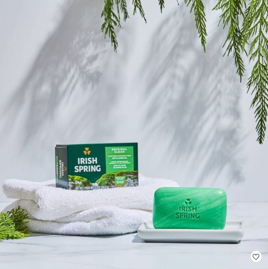 Irish Spring Original: empaque compacto para baño, ideal para la rutina diaria.