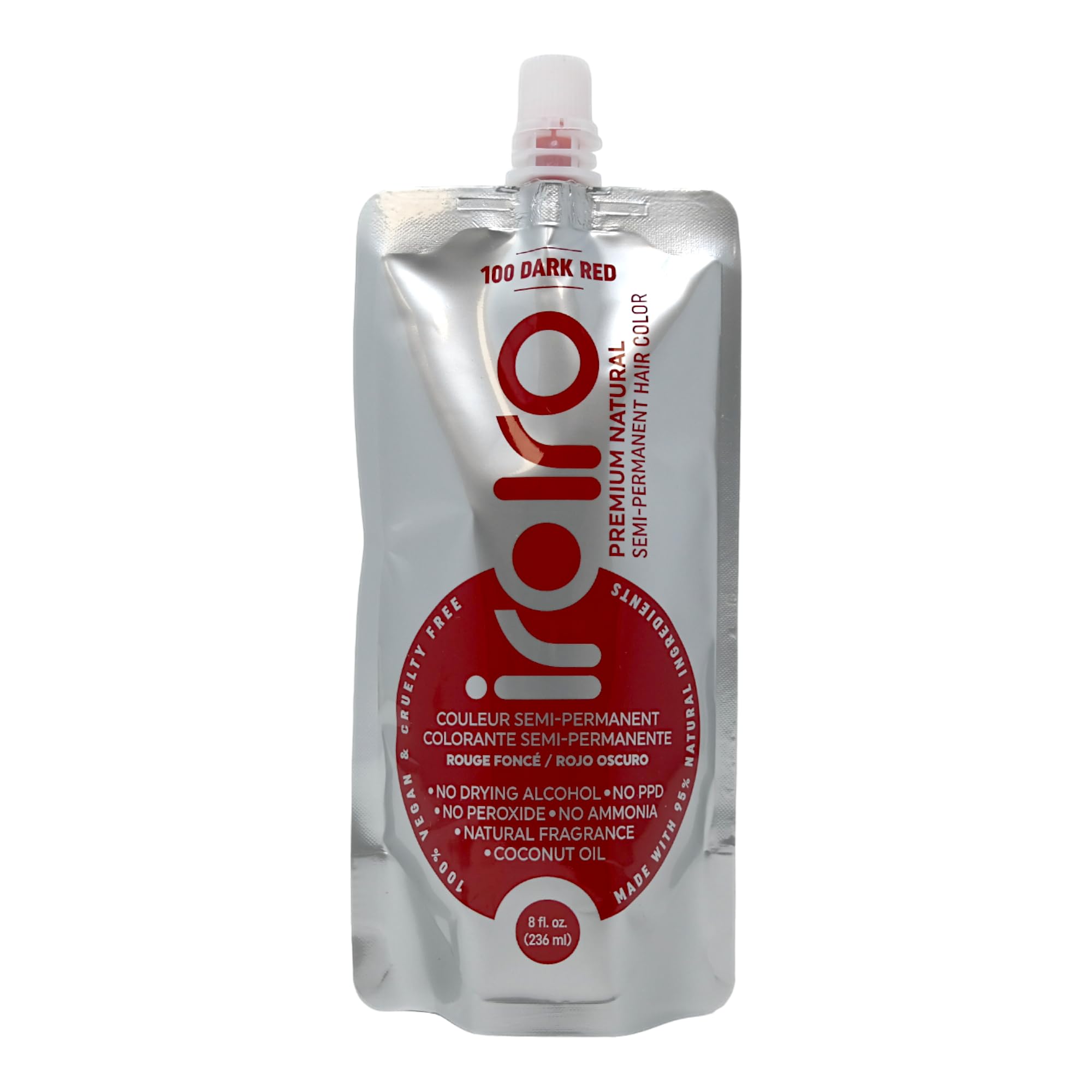 IROIRO color natural en empaque ecológico, tono rojo oscuro para cabello vibrante