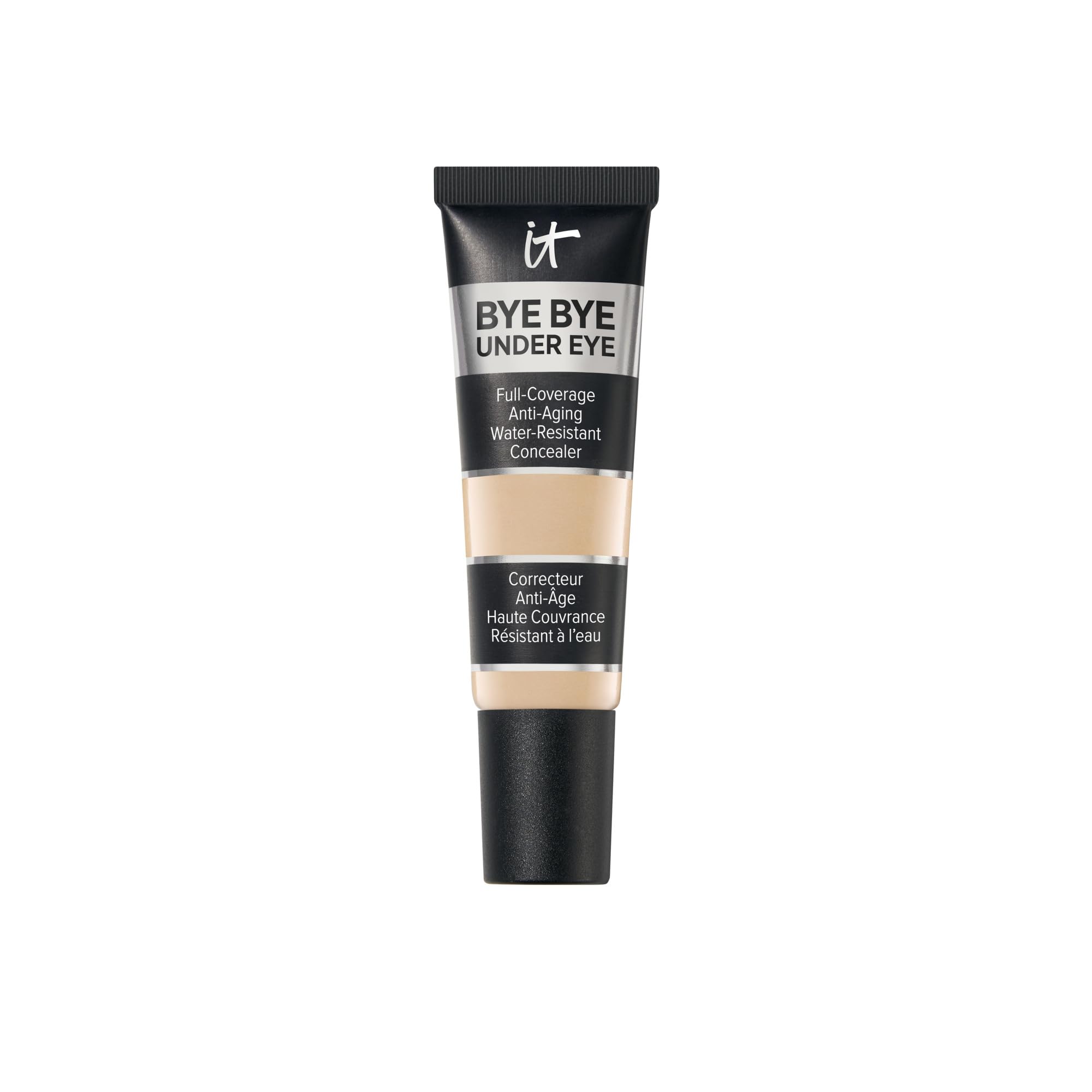 IT Cosmetics Bye Bye Under Eye Concealer Light Tan, botella, cobertura duradera para ojeras.