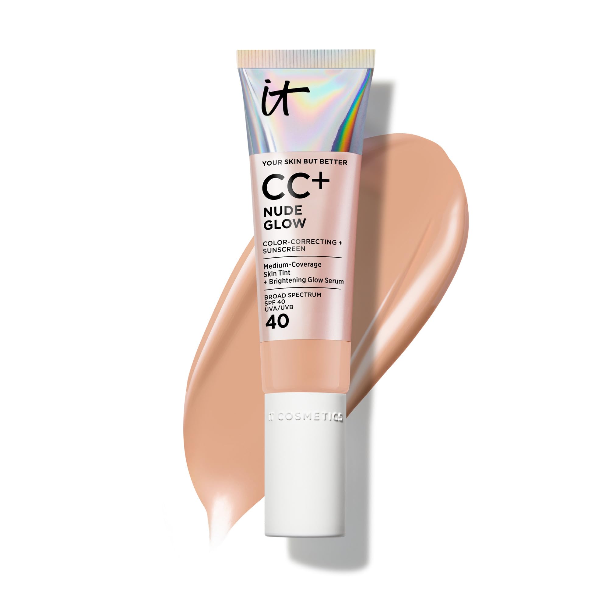 IT Cosmetics CC+ Nude Glow, bote con dispensador para aplicación suave y luminosa