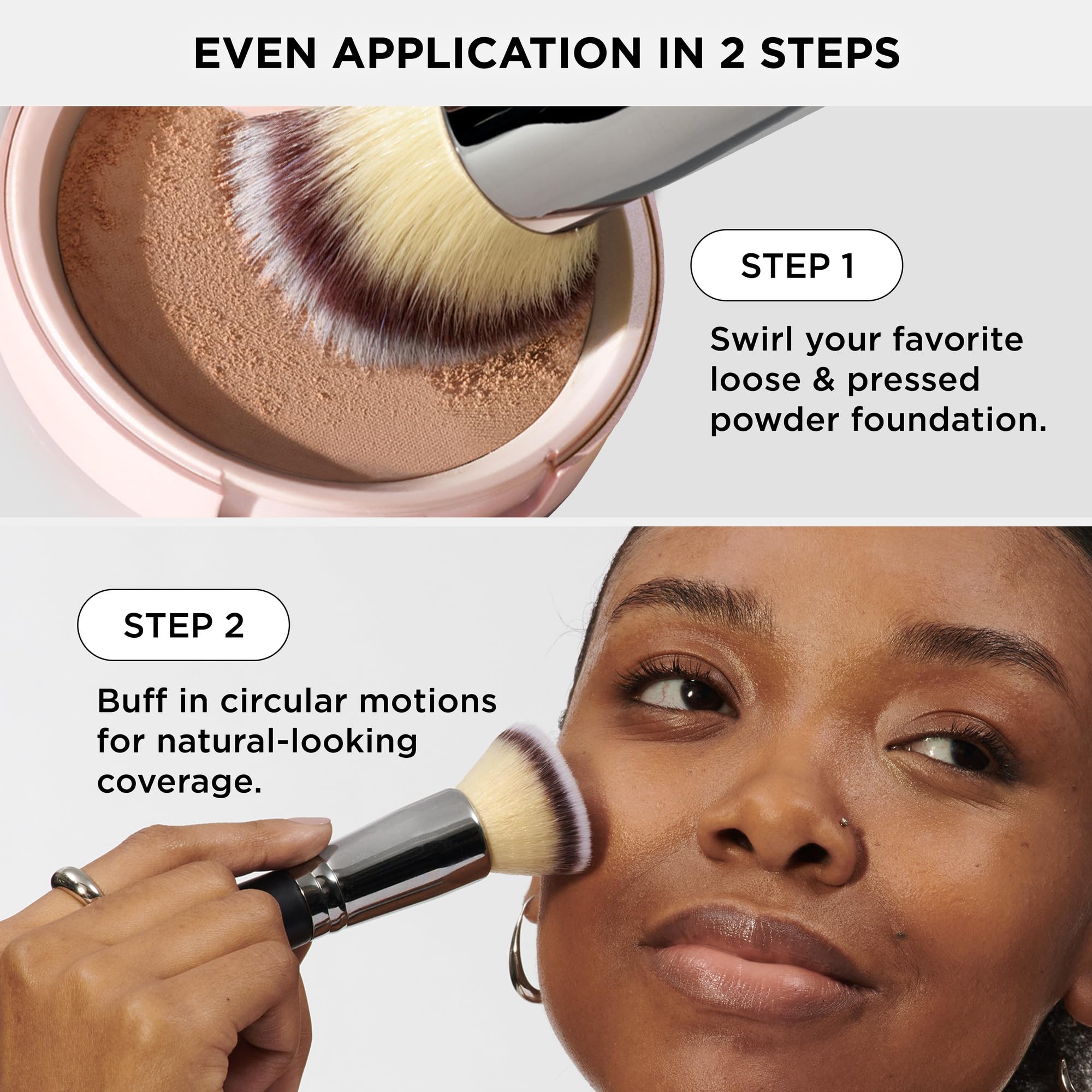 Pincel IT Cosmetics de base plano facilita cobertura natural en zonas difíciles.