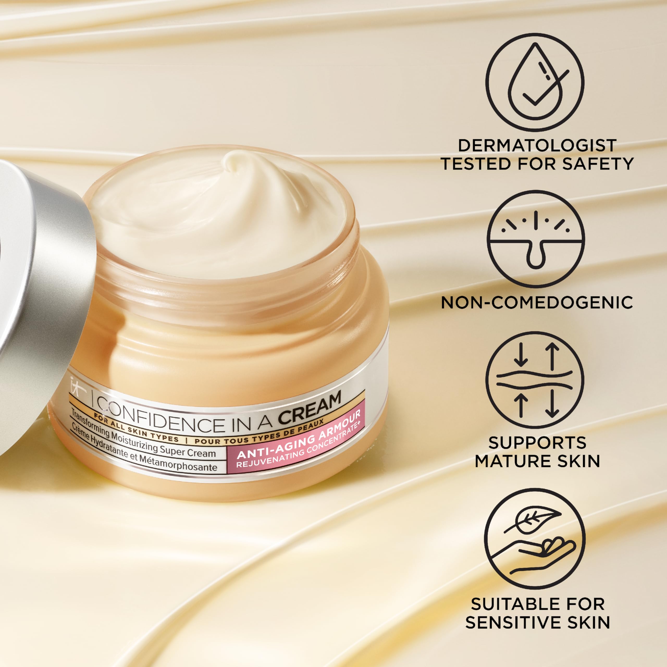 IT Cosmetics hidratación de hasta 48 horas para piel suave.