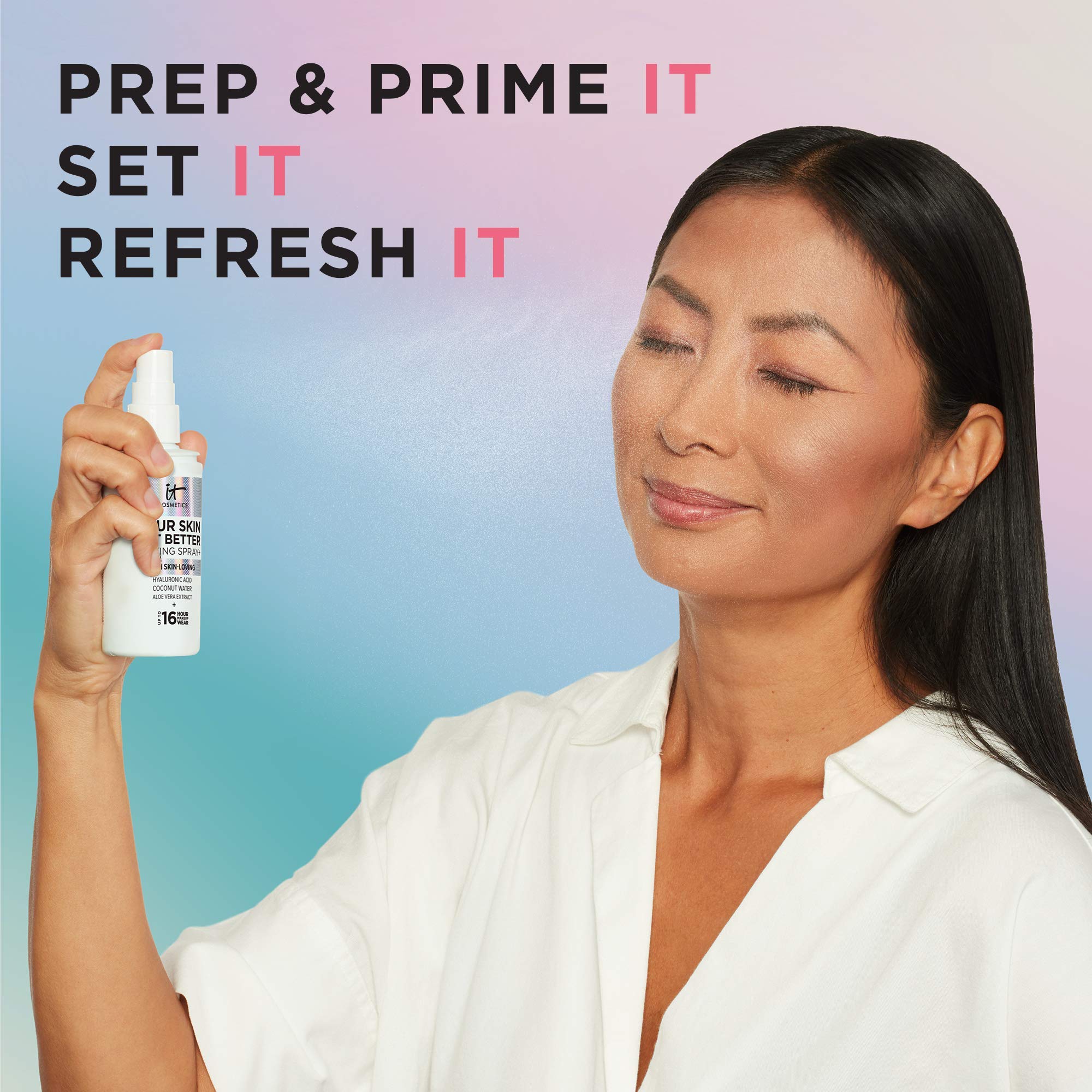 IT Cosmetics Your Skin But Better Setting Spray acabado suave, mantiene el maquillaje con aspecto natural.