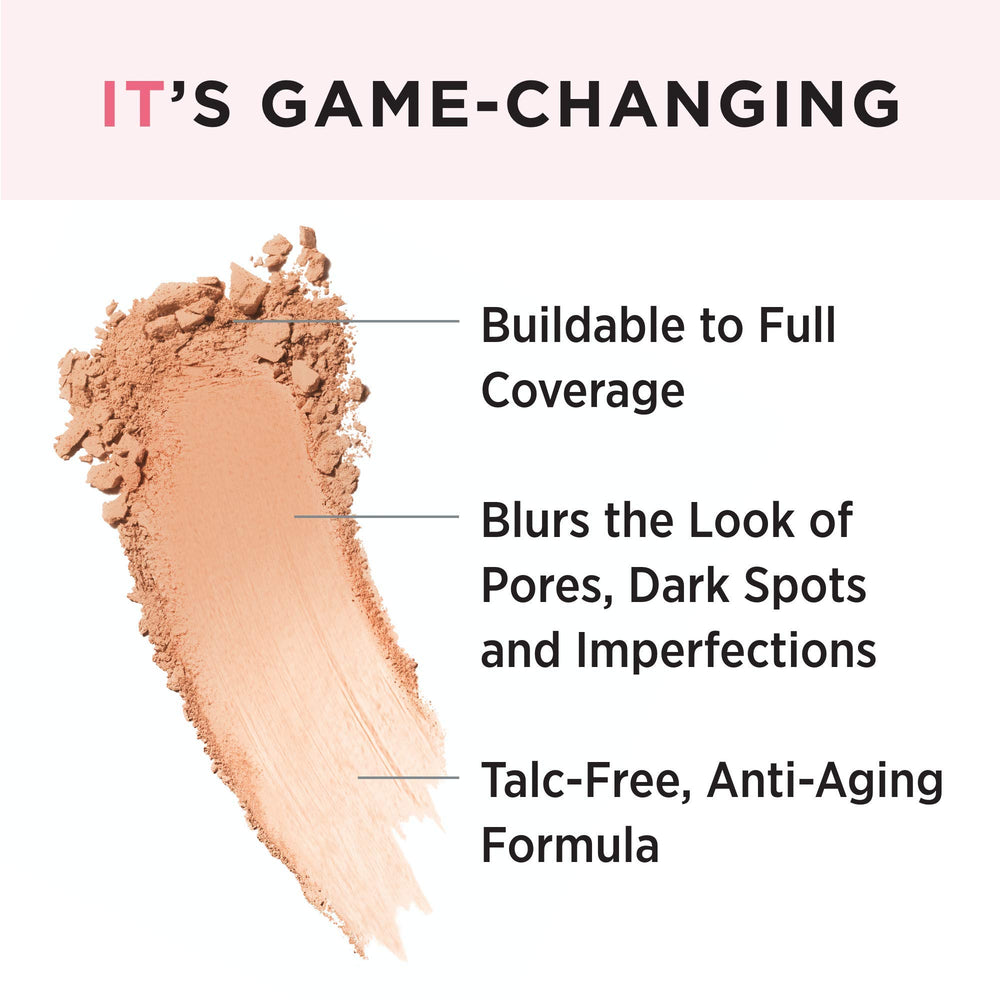 IT Cosmetics CC+ Airbrush Powder Tan, cubre poros sin apelmazar.