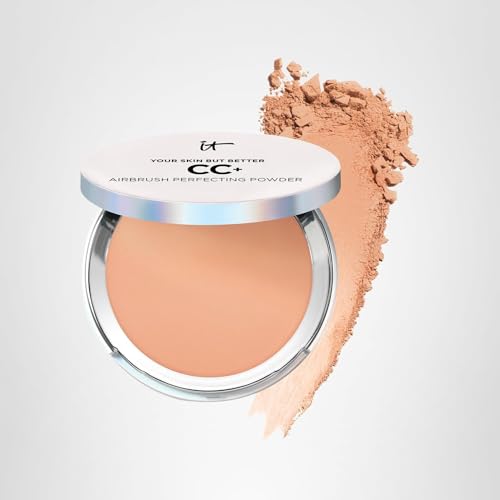 IT Cosmetics CC+ Airbrush Powder Tan, hidratación y niacinamida para cuidado suave.