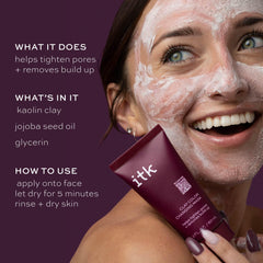 ITK Mascarilla arcilla cambio color transforma a rosa, descongestiona suavemente y reduce brillo.