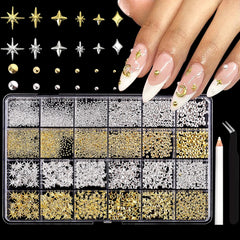 ITPOYOL estrellas 3D para uñas en oro y plata para acentos brillantes.