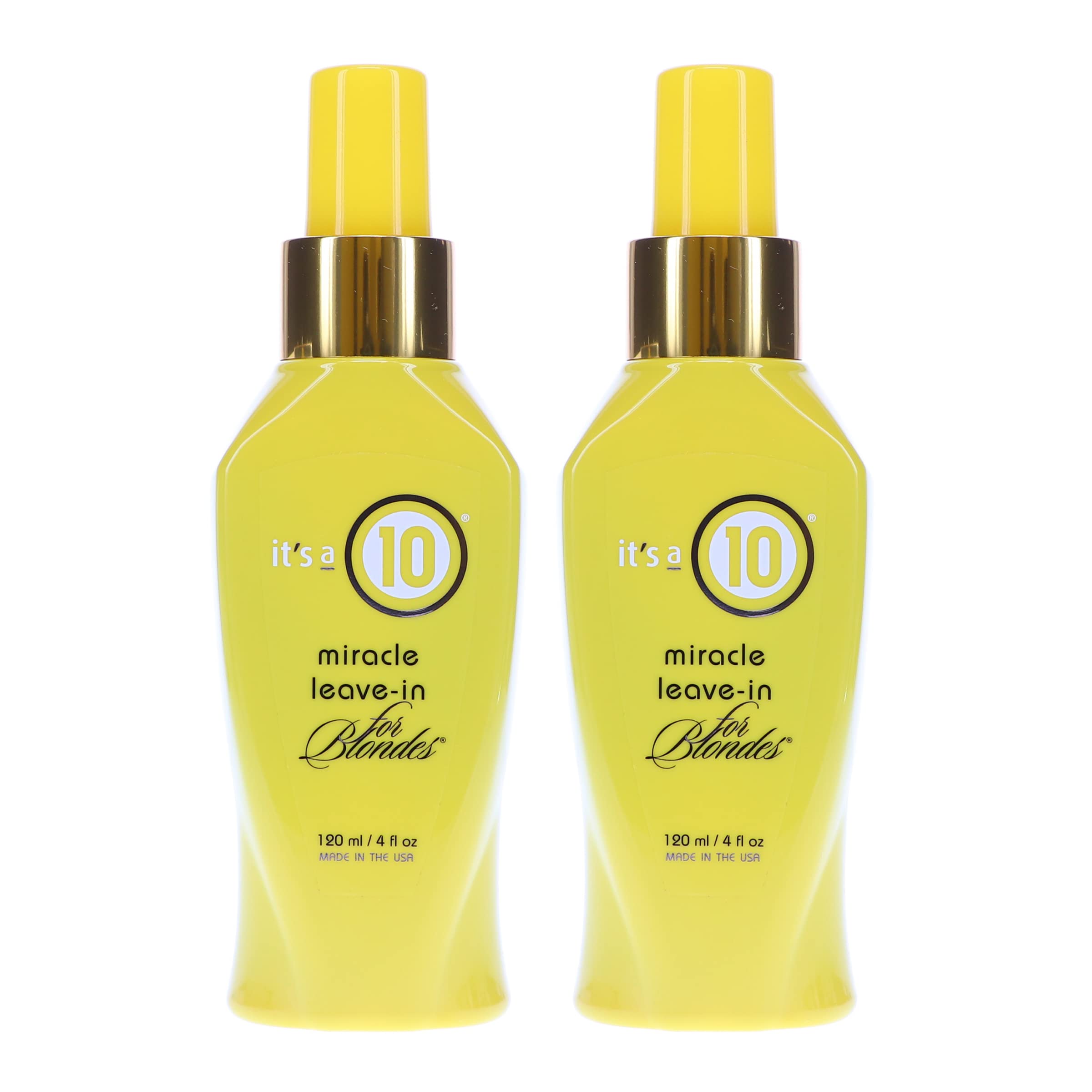 Its A 10 Blonde Leave-In, botella 4 oz, para brillo suave y control de tonos amarillentos.