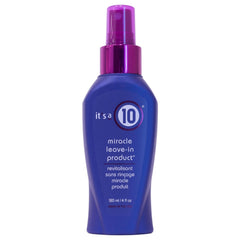 Its A 10 Milagro sin enjuague, botella 4oz, muestra empaque y promueve suavidad y brillo.