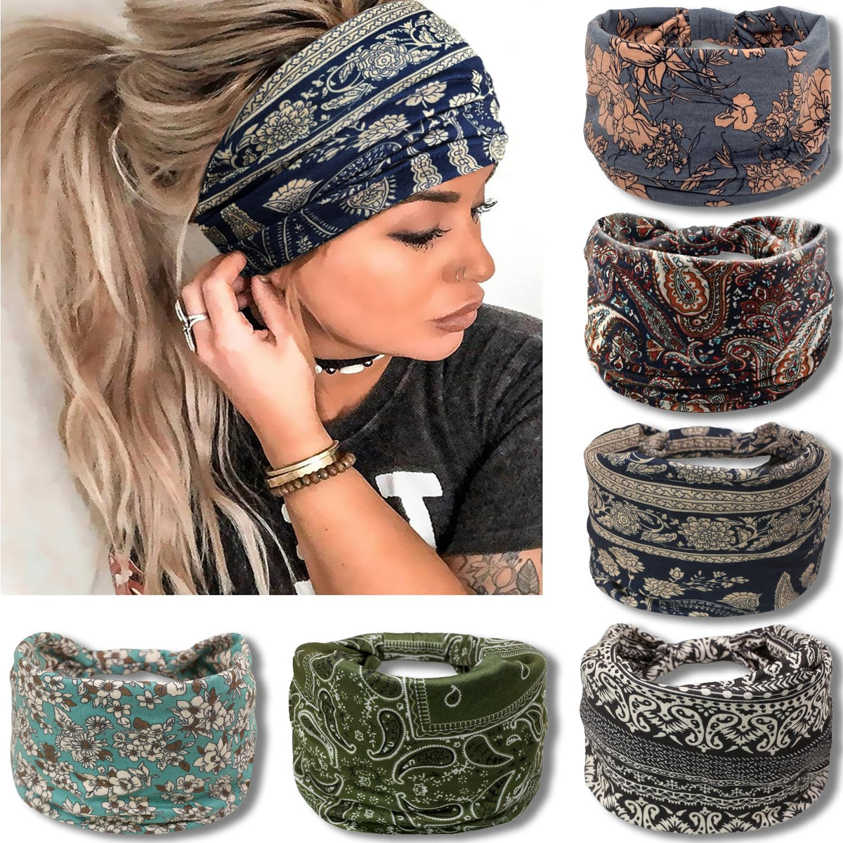 IVARYSS banda para el cabello ancho turbante boho, ideal para uso diario con sujeción duradera