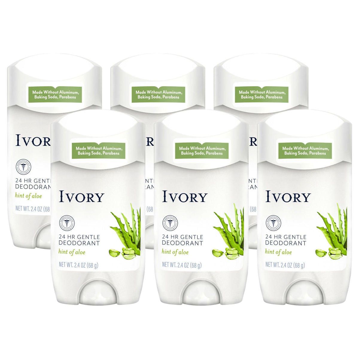 Ivory desodorante sin aluminio en pack de 6, protección diaria para la piel.