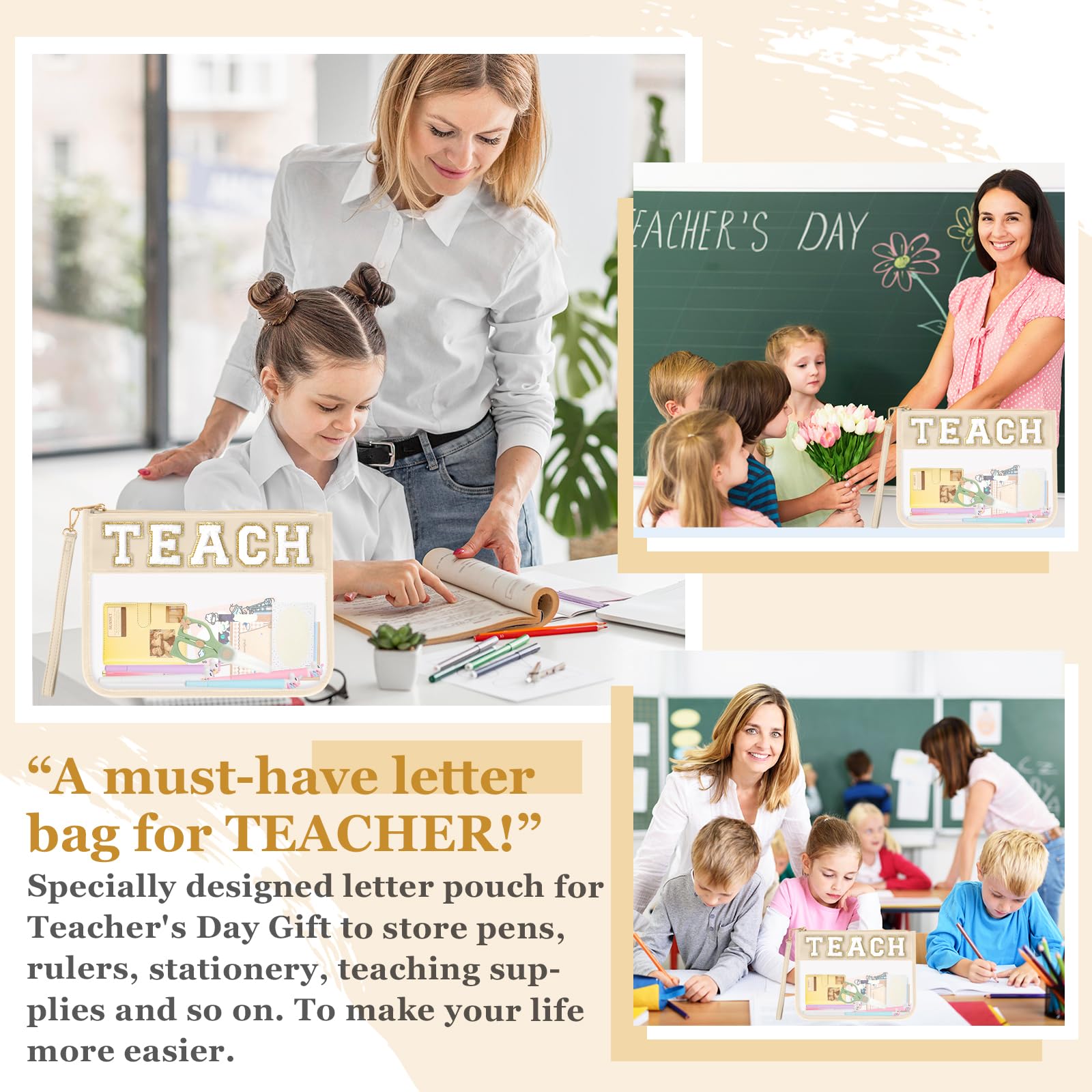 izuzta TEACH, bolsa de maquillaje resistente al agua con PVC, fácil limpieza.