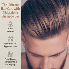 J.R.LIGGETT'S shampoo bar highlighting olive oil for hydration and manageability.