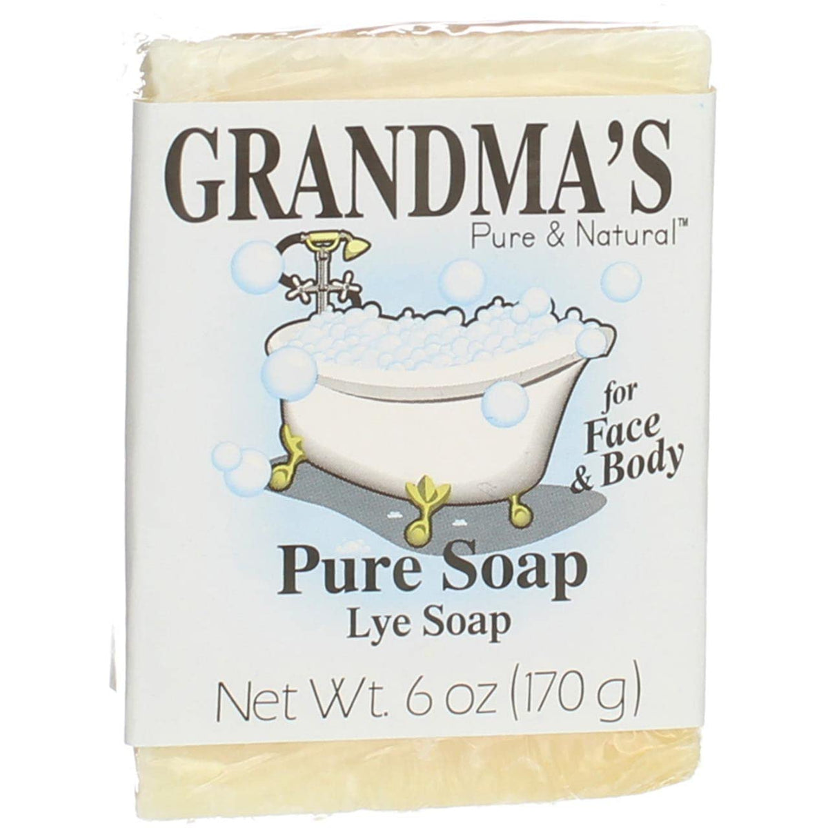 GRANDMA'S PURE & NATURAL jabon lejía, barra 6 oz, limpieza suave para rostro y cuerpo