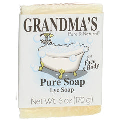 GRANDMA'S PURE & NATURAL jabon lejía, barra 6 oz, limpieza suave para rostro y cuerpo