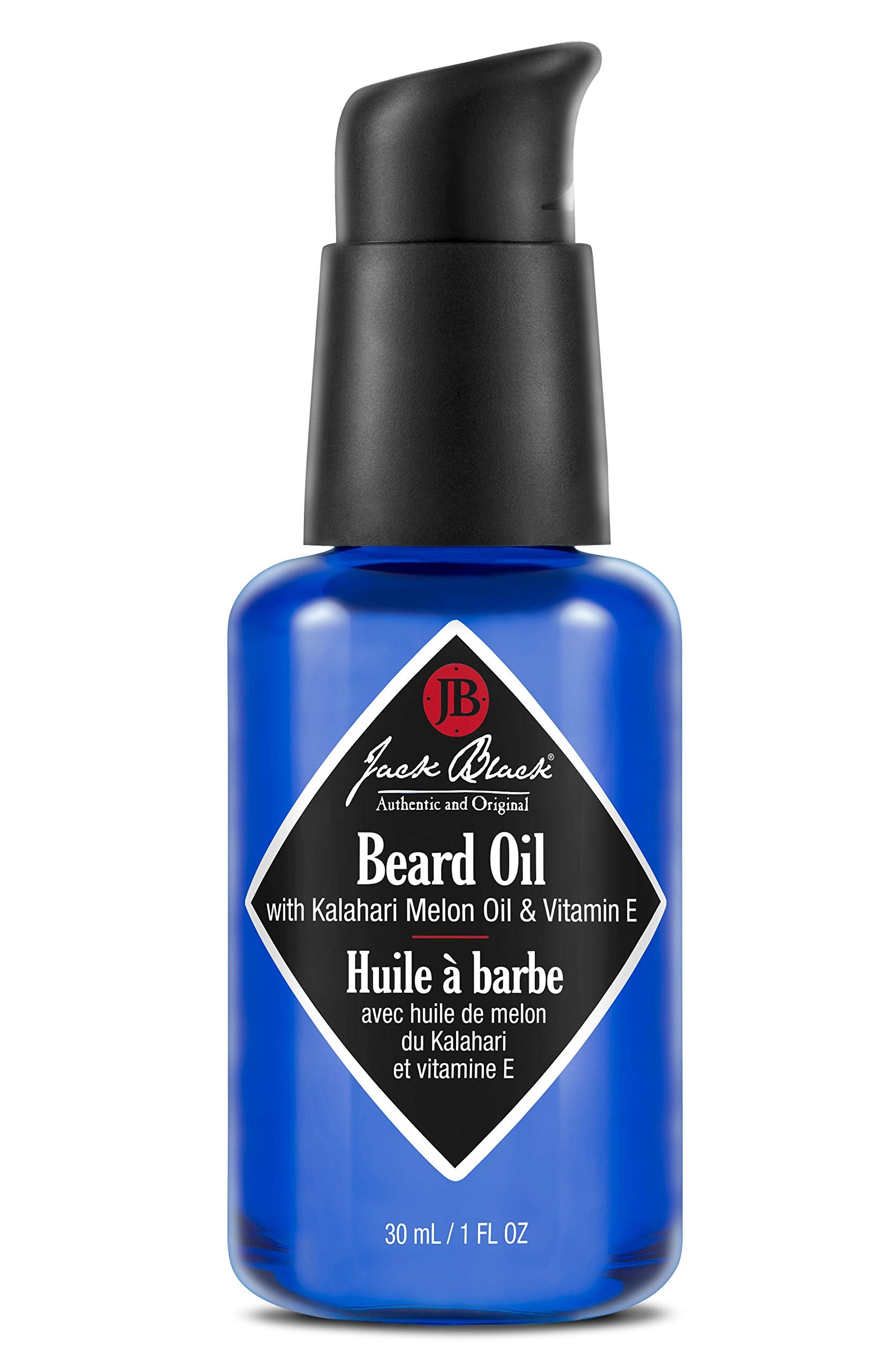 Aceite para barba de Jack Black en botella, hidratación suave para la barba.