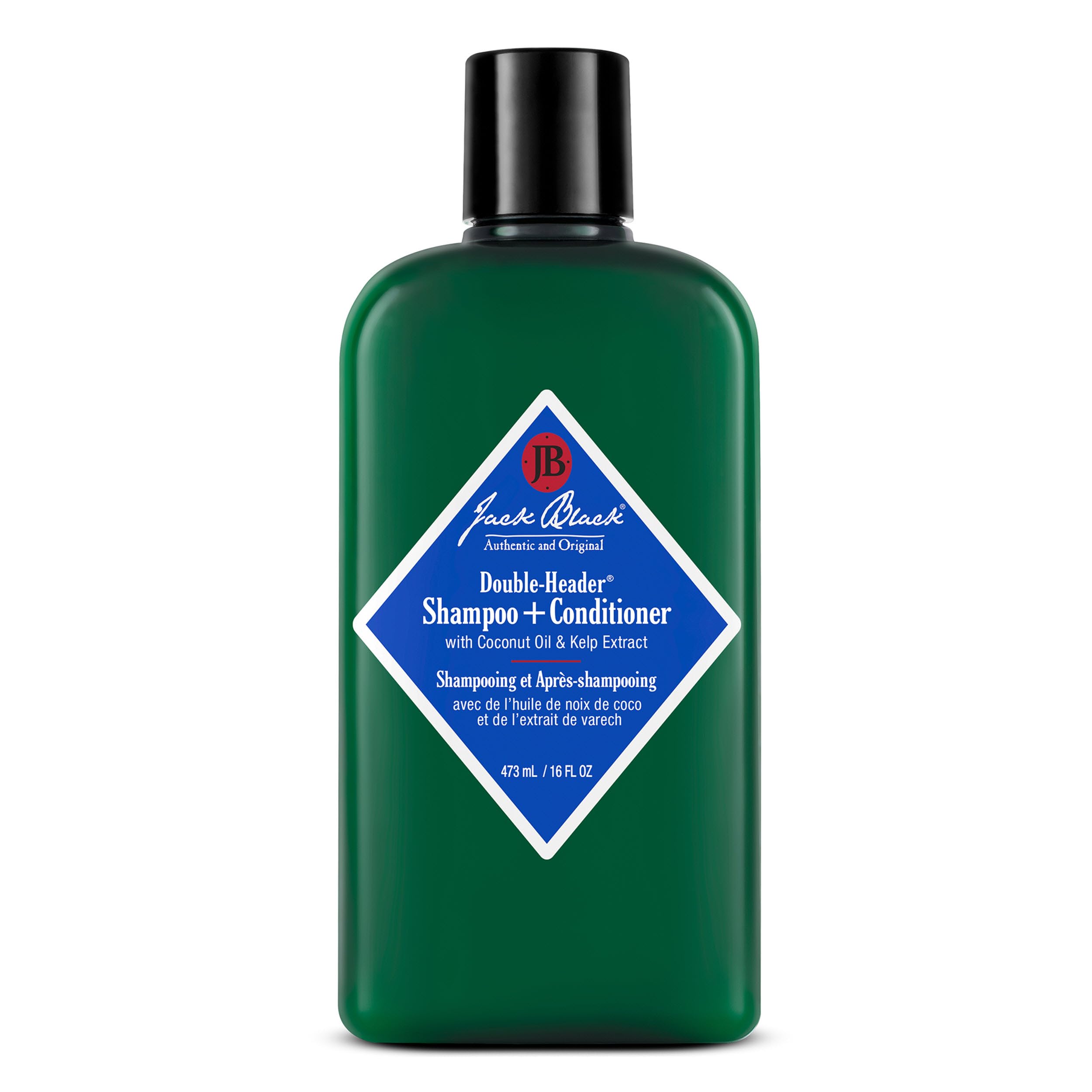 Jack Black Double-Header Shampooing bouteille montrant un soin léger purifiant le cuir chevelu.