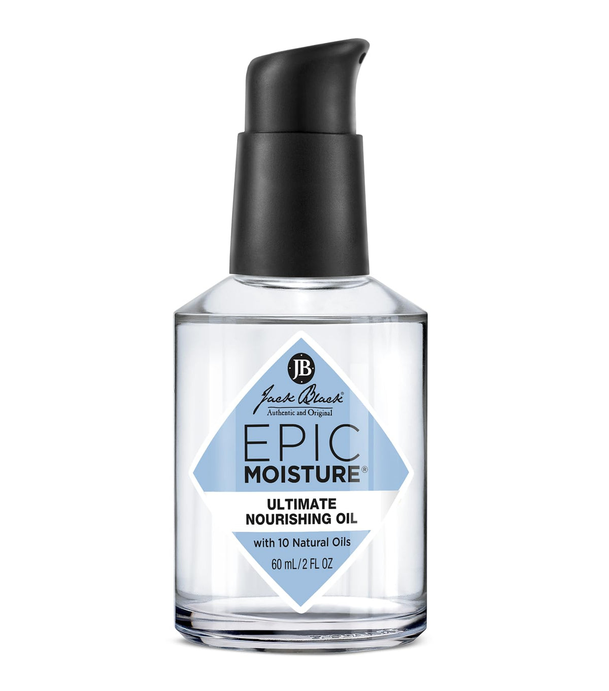 Jack Black Epic Moisture: botella de aceite para piel y cabello, lista para uso diario.