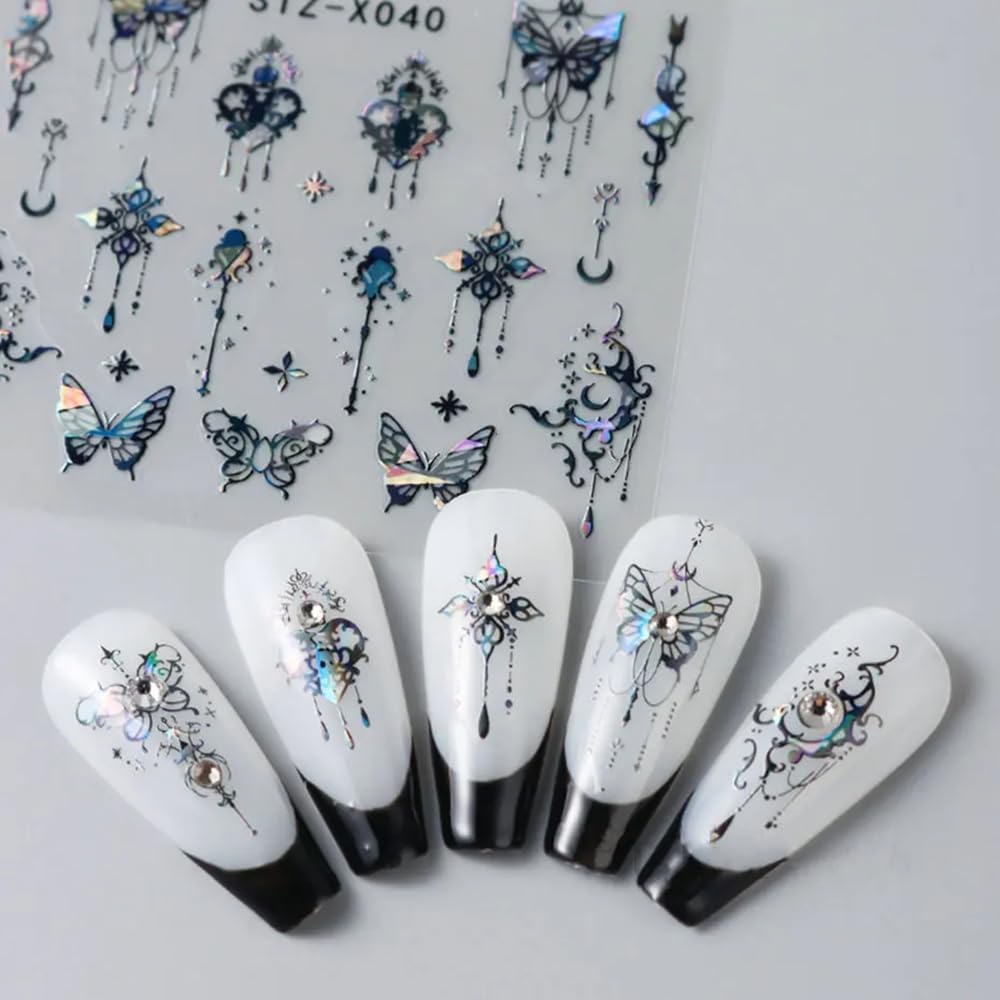Pegatina Jaliya 3D mariposa aurora blanca para uñas, brillo elegante.