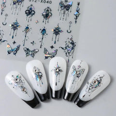 Pegatina Jaliya 3D mariposa aurora blanca para uñas, brillo elegante.