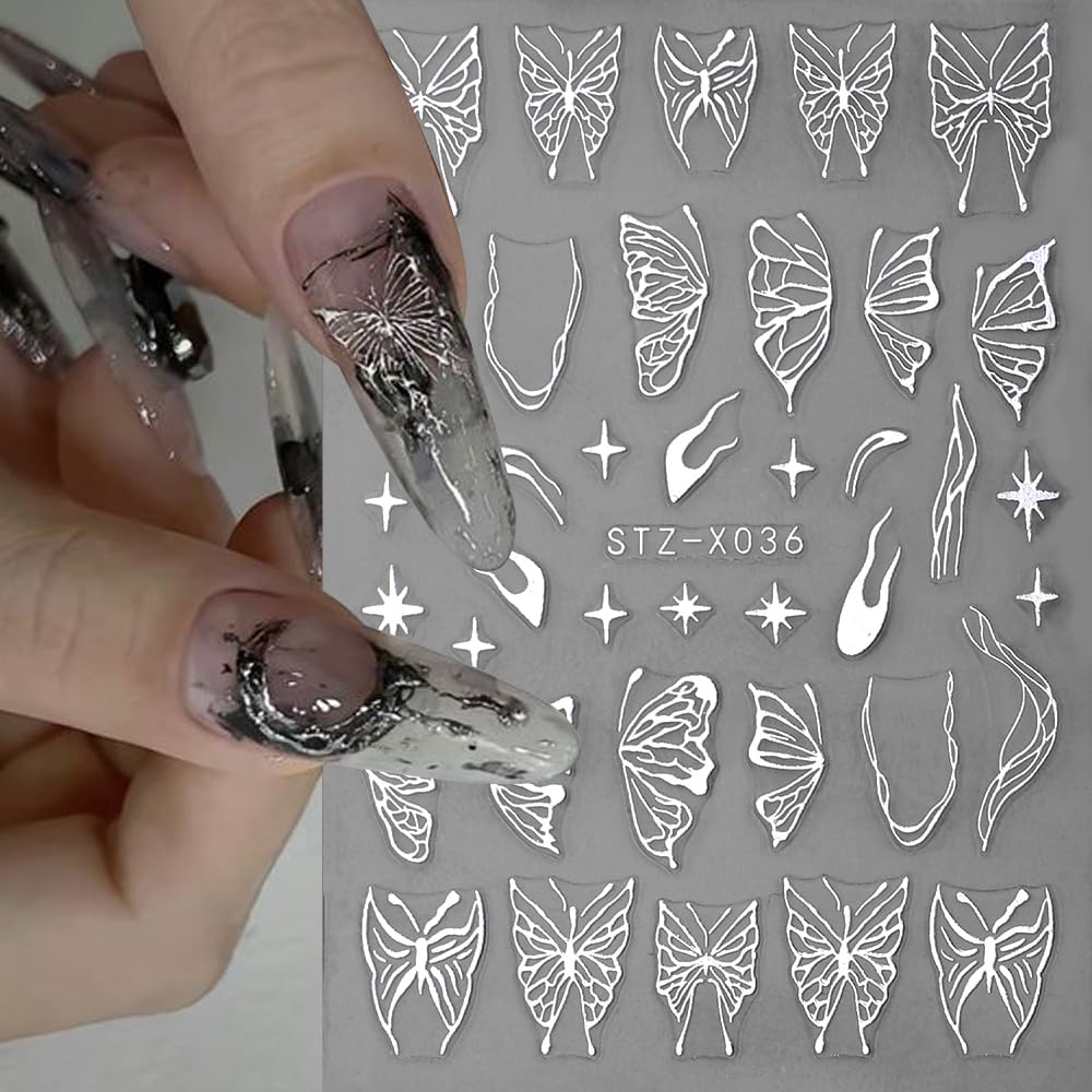 Pegatina Jaliya 3D mariposa negra metálica para uñas, look urbano.