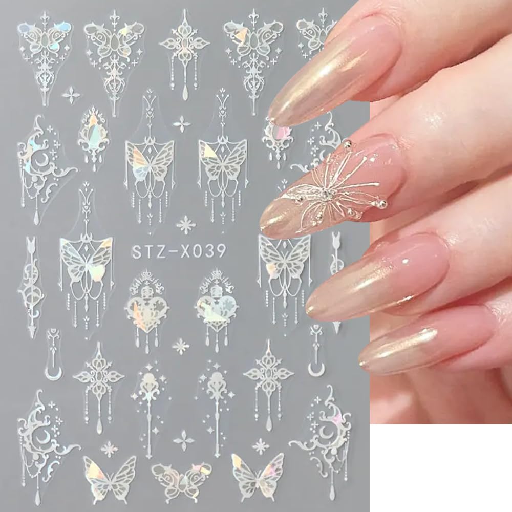 Pegatina Jaliya 3D mariposa plateada para uñas, realce metálico.
