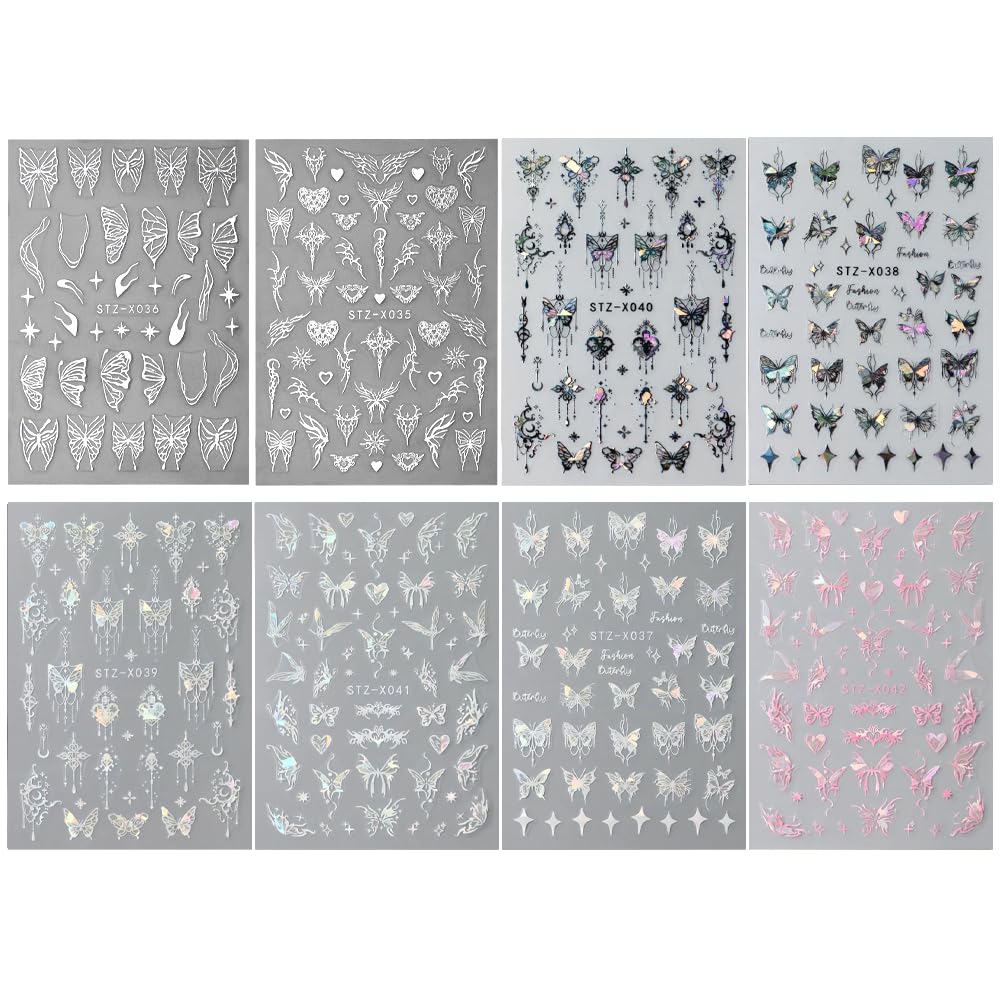 Pegatina Jaliya 3D mariposa plateada para uñas, diseño versátil.