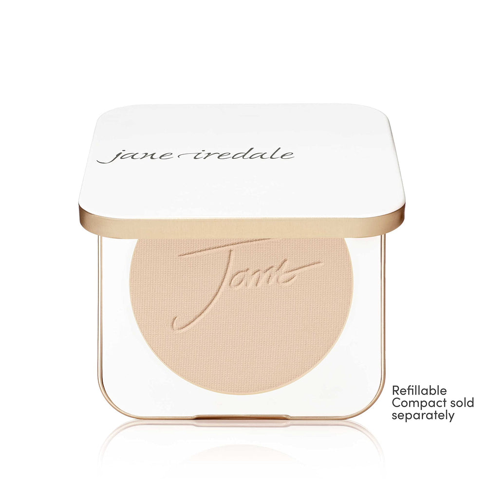 Jane Iredale PurePressed Base, acabado mate suave para piel grasa.