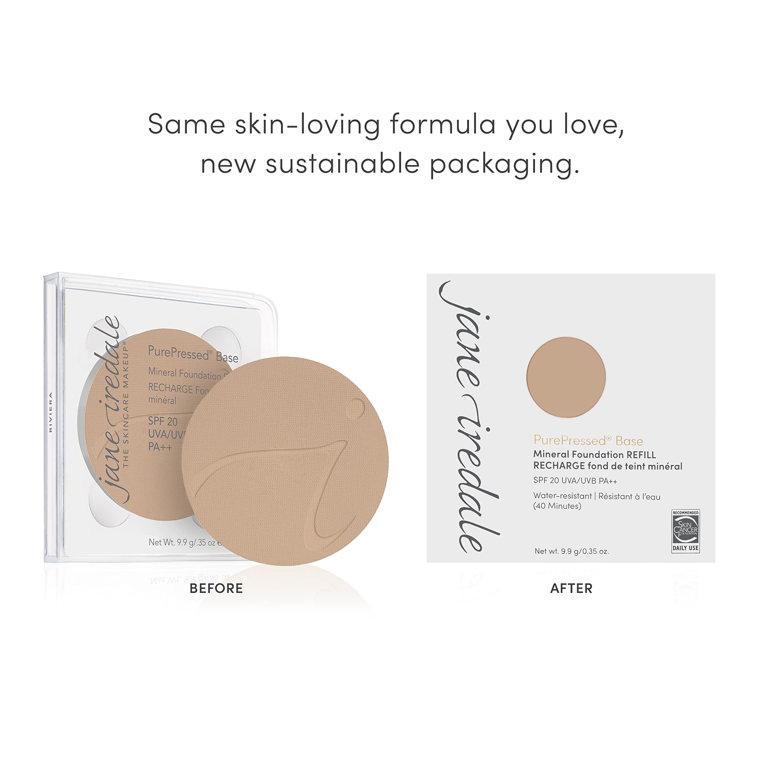 Jane Iredale PurePressed Base antioxidantes de pino y granado.