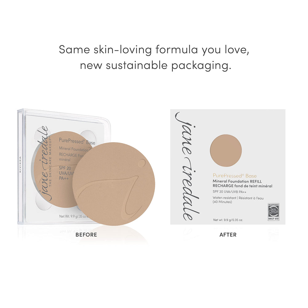 Jane Iredale PurePressed Base Refill Latte; contiene antioxidantes para cuidar la piel.