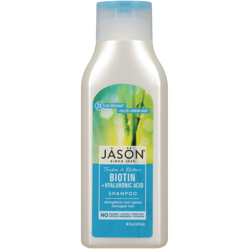 JASON Biotin Shampoo Lavanda: botella frontal para cabello más fuerte.