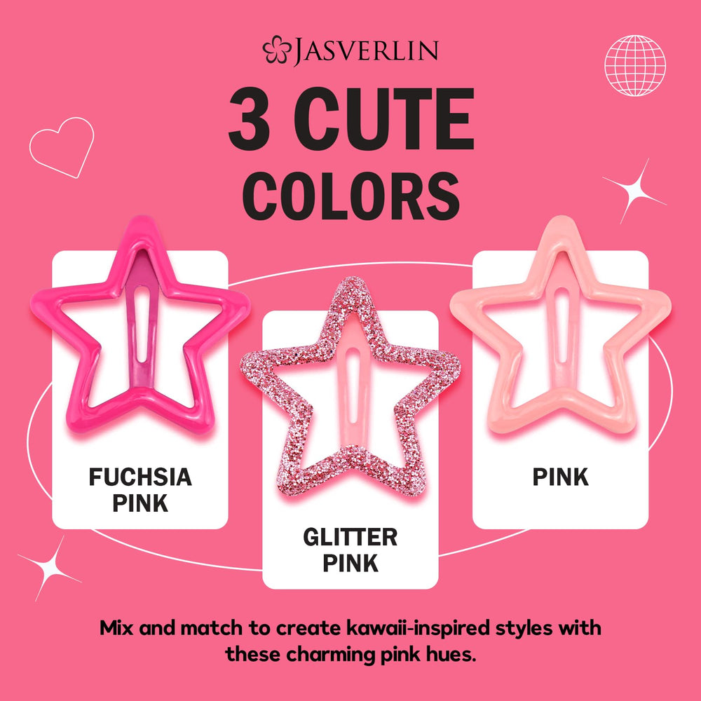 Clip estrella rosa con glitter grande de JASVERLIN para looks festivos.