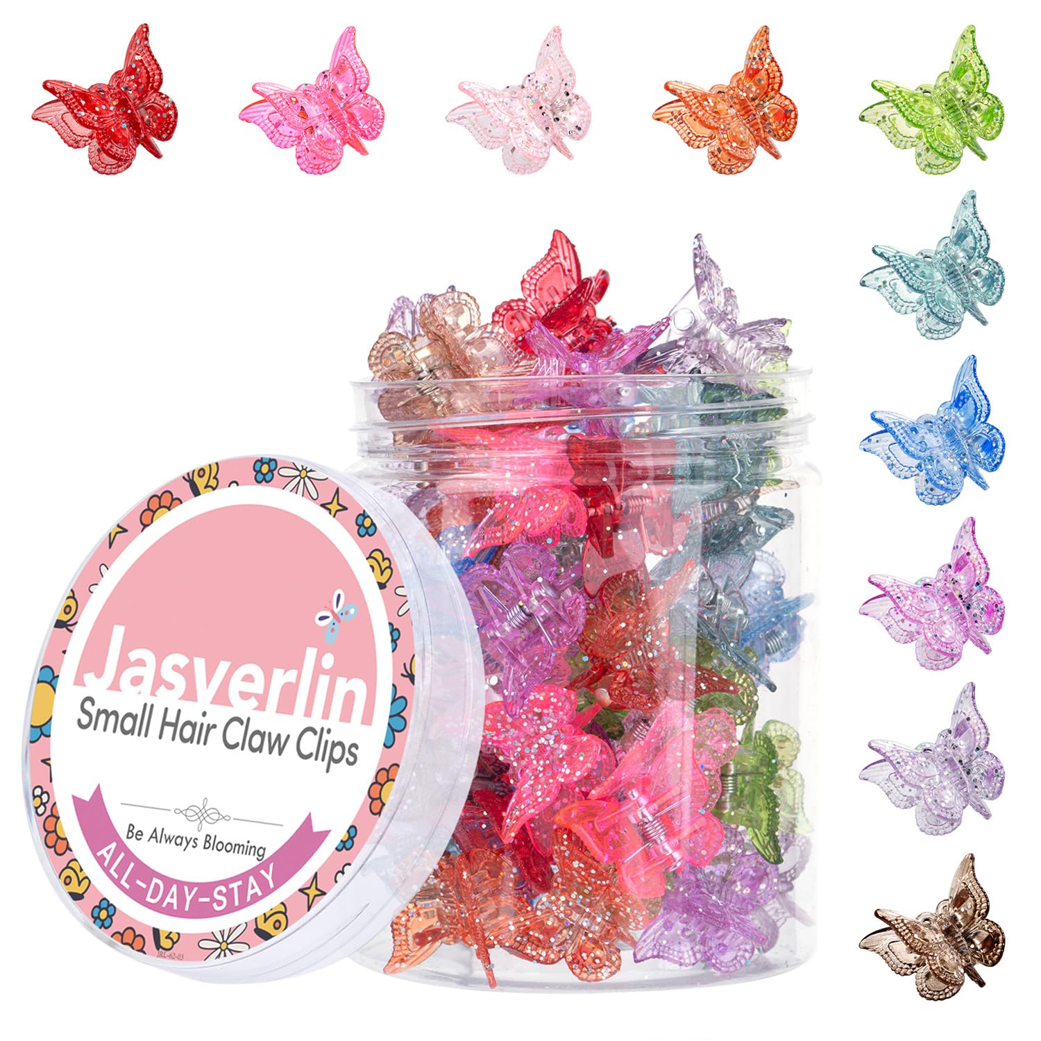 Pinza JASVERLIN mariposa brillo mini en colores brillantes para fijar peinados diarios.