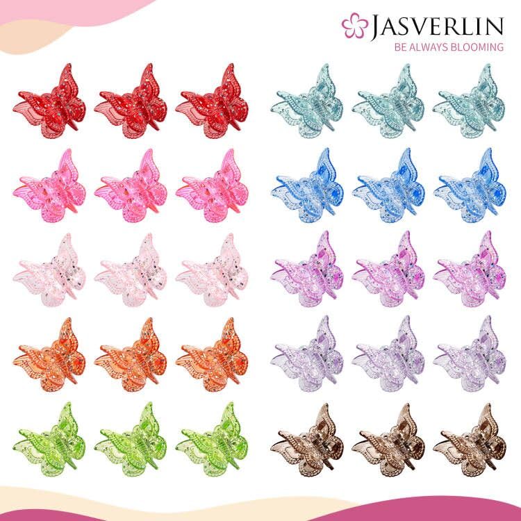 Pinza mariposa brillo mini de JASVERLIN, ideal para realzar peinados de fiesta.