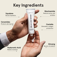 JAXON LANE RELAX AND REPAIR, contiene niacinamida para tono uniforme.