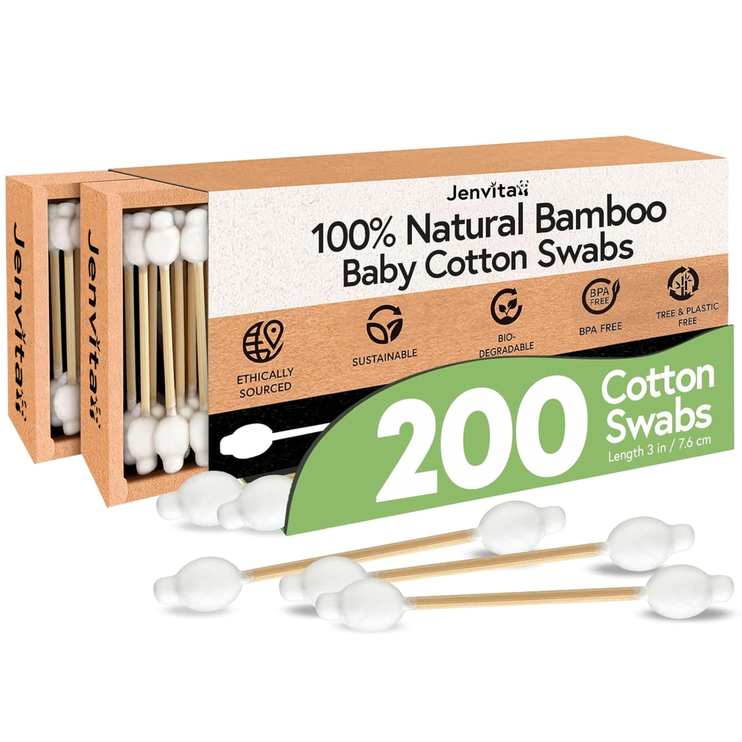 Bastoncillos Jenvita de bambú, paquete-200, limpieza externa suave