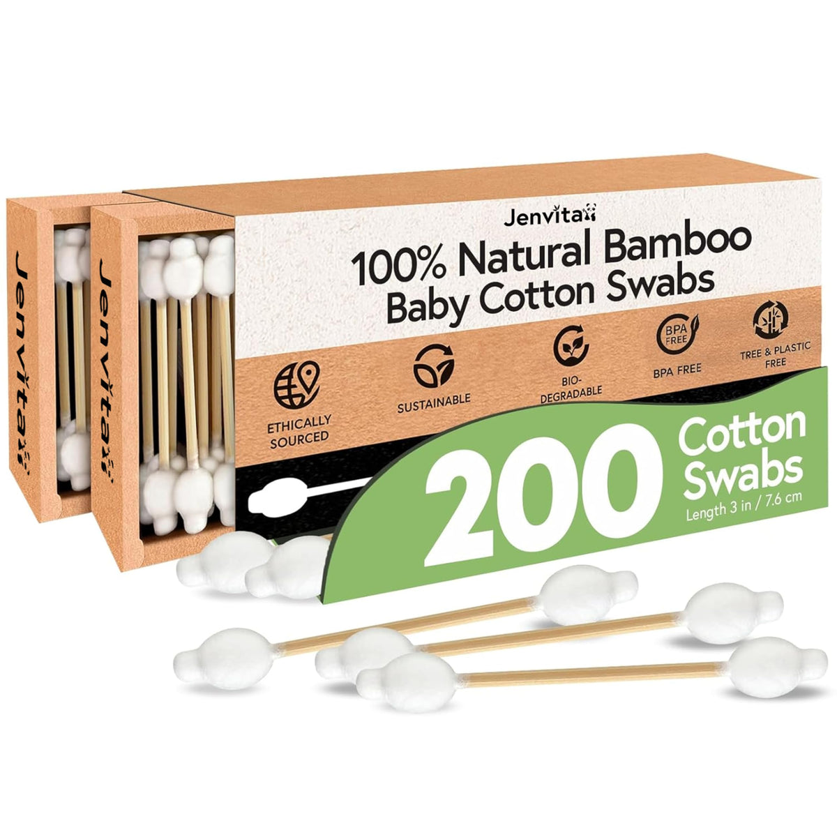 Bastoncillos Jenvita de bambú, paquete-200, limpieza externa suave