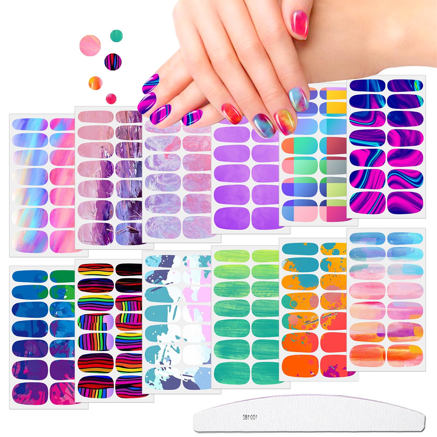 Pegatinas Jerclity con degradado aurora para uñas, estilo vibrante en casa.