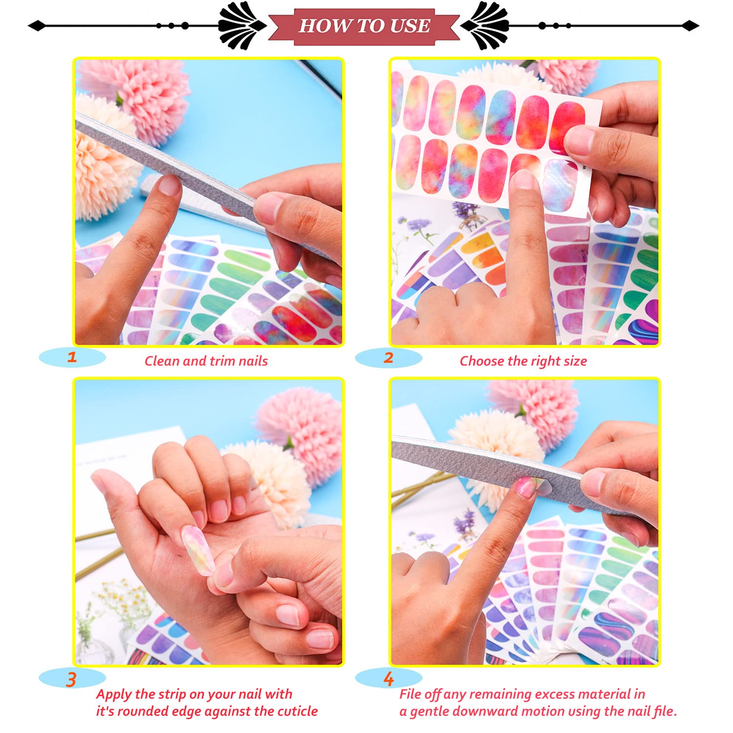 Jerclity: 12 hojas, 168 piezas, kit práctico para bricolaje de uñas.