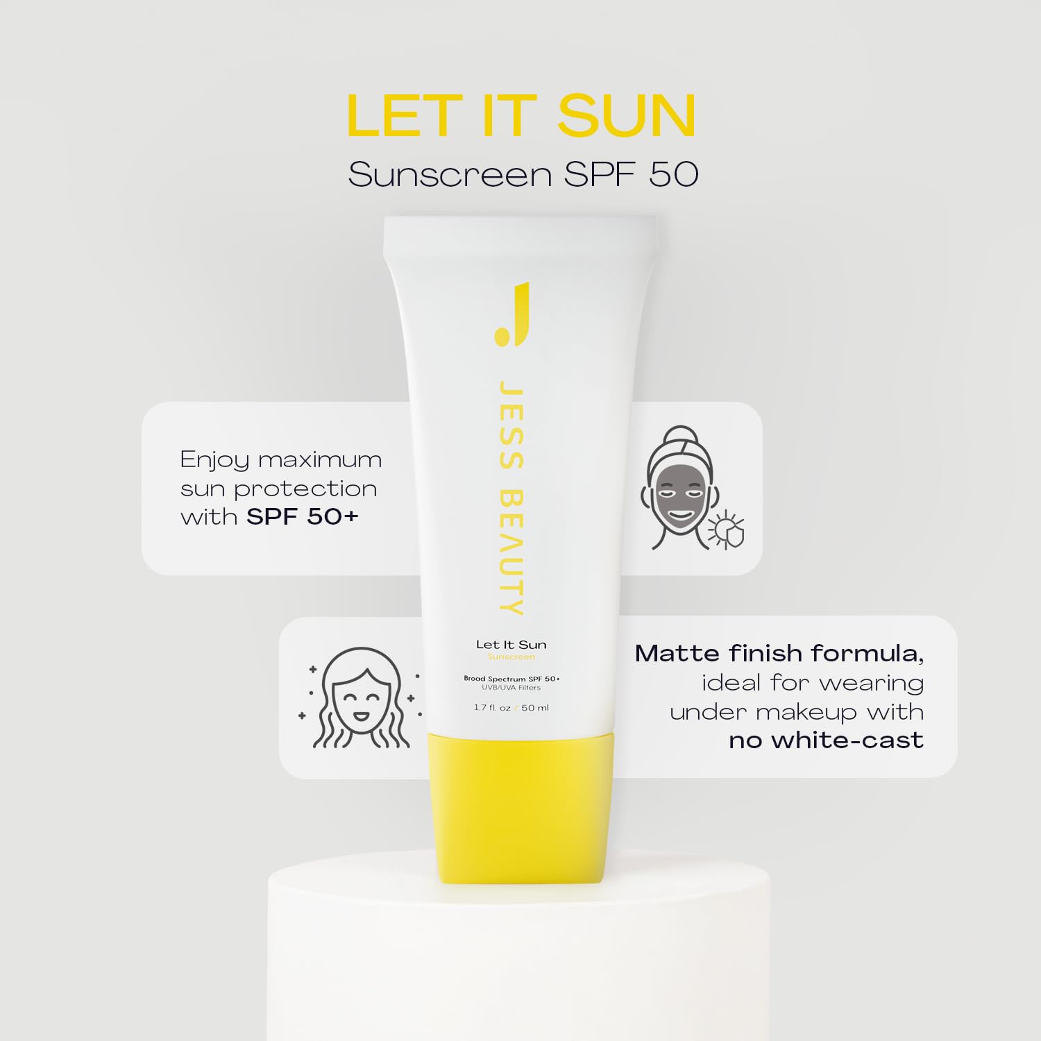 Let it Sun acabado mate para maquillaje sin rastro blanco.