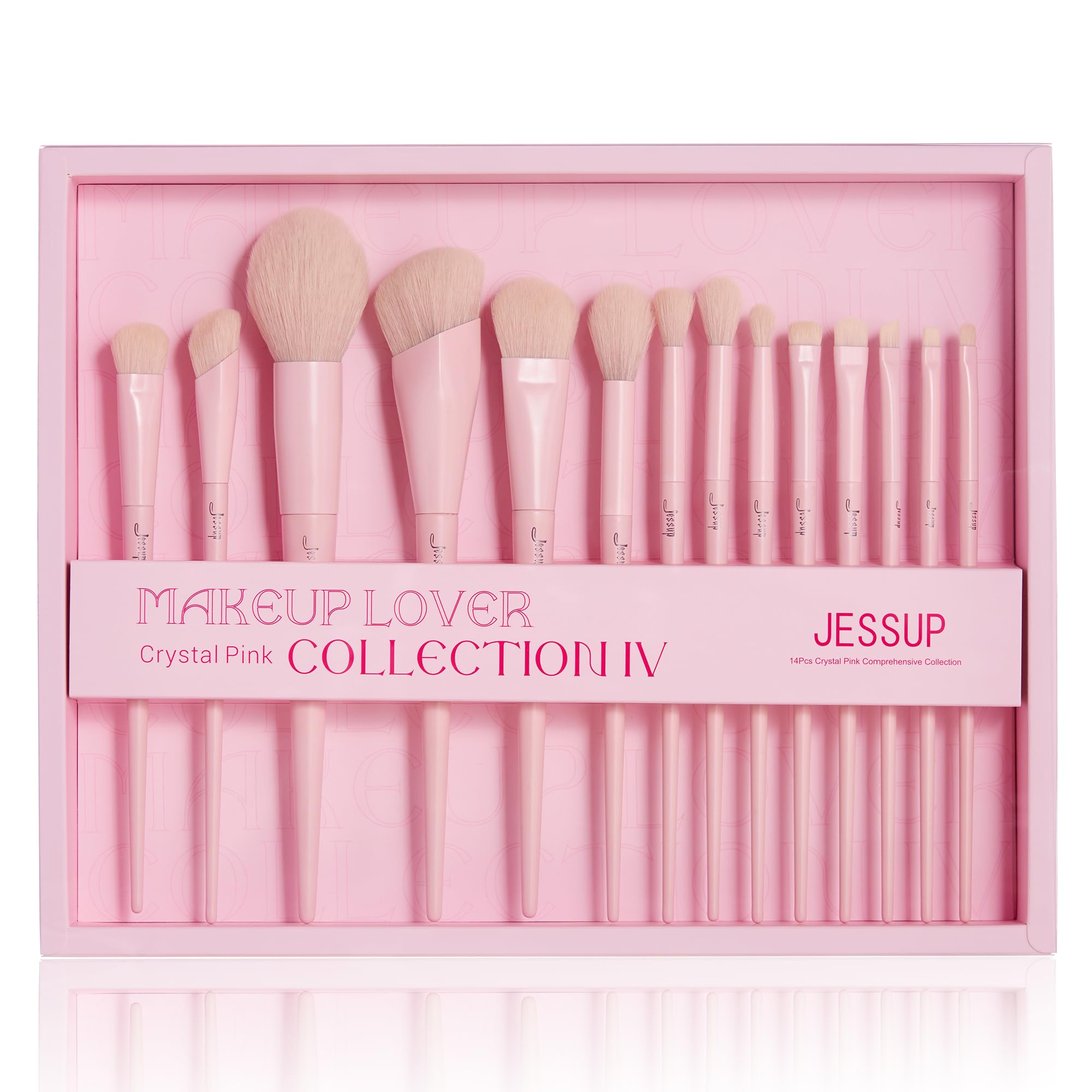 Pinceles Jessup rosa 14p, conjunto completo para maquillaje suave y uniforme.