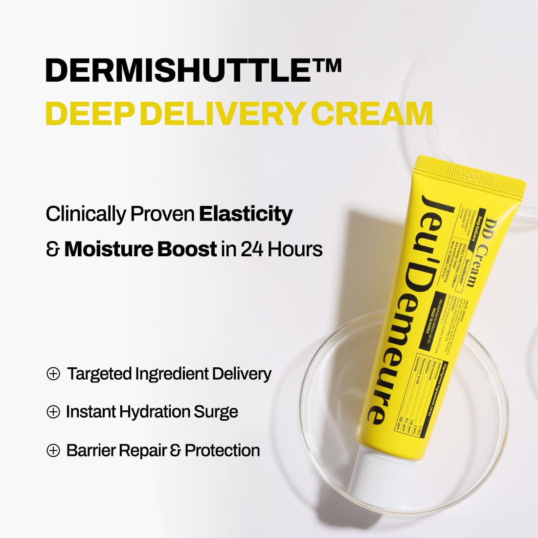Texture swirl of JEU'DEMEURE DD Cream illustrating rich hydration and glow