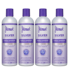 Jhirmack champú plata brillando en botella, ideal para neutralizar tonos amarillos.