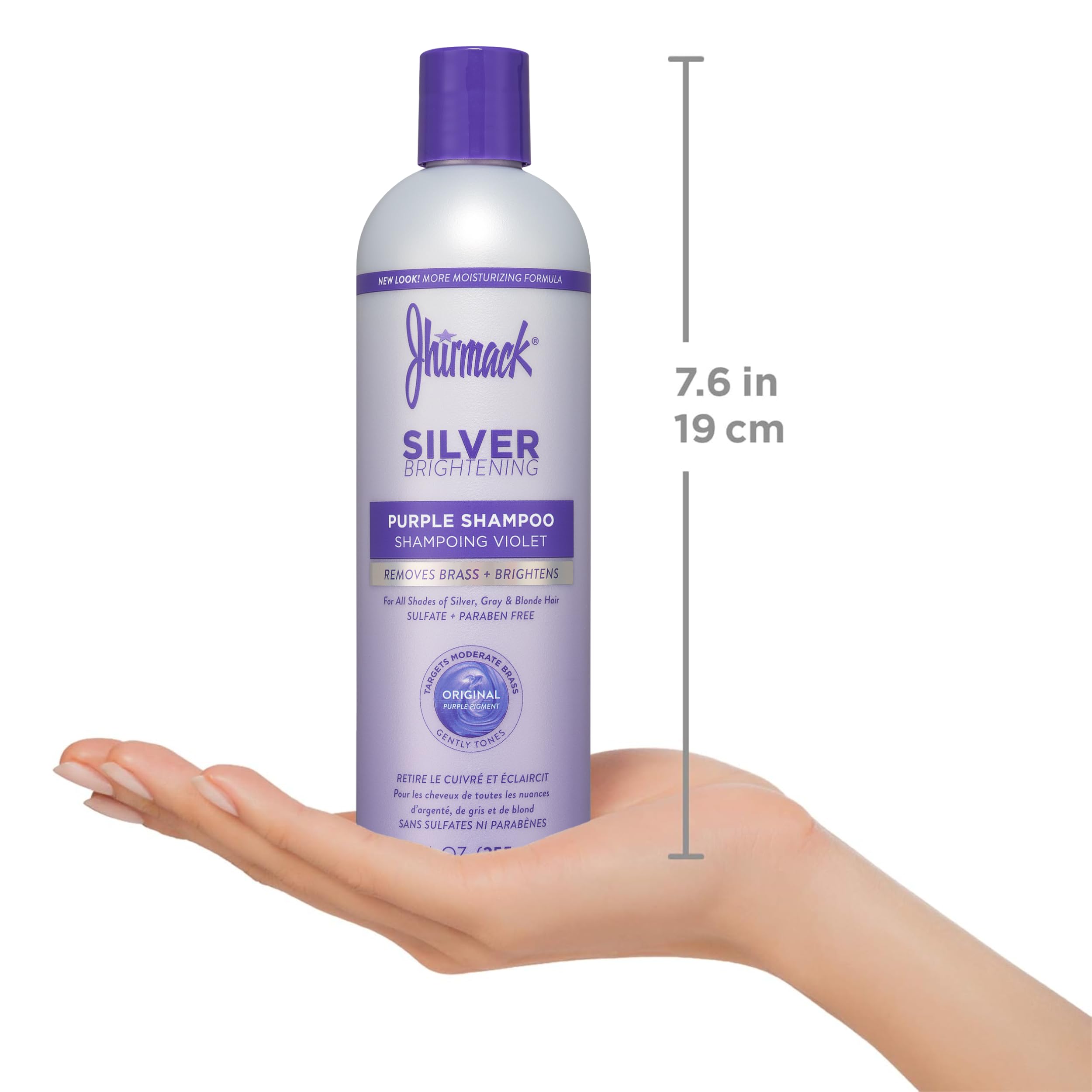 Jhirmack champú plata, ingredientes macadamia y CoQ10 para nutrición capilar.