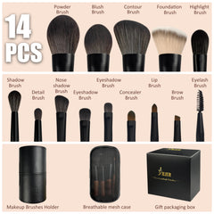Brochas miniatura JILIER 14 piezas para base y polvo, ideal para retoques.