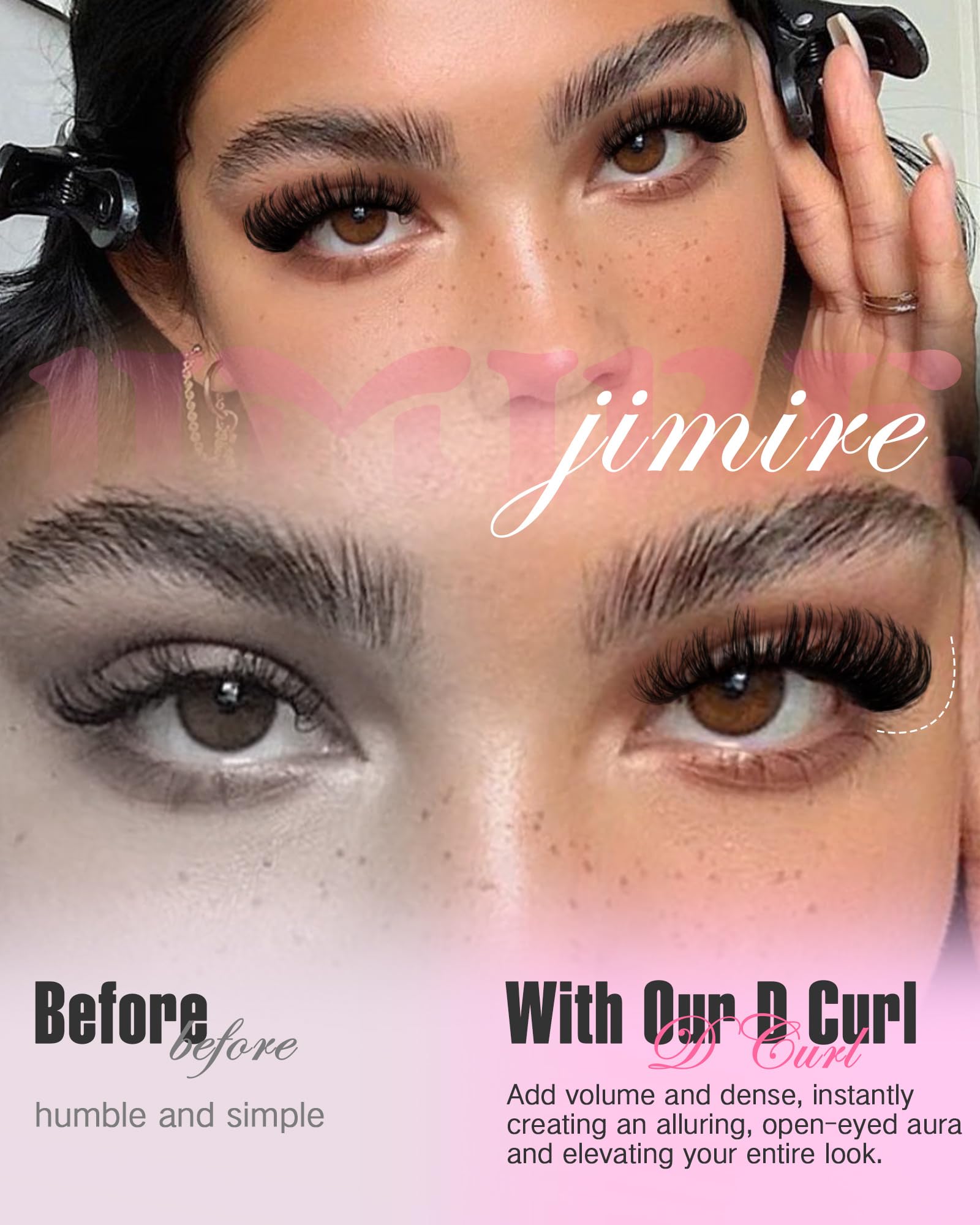 Pestañas JIMIRE con efecto pleno y esponjoso para look de invierno.