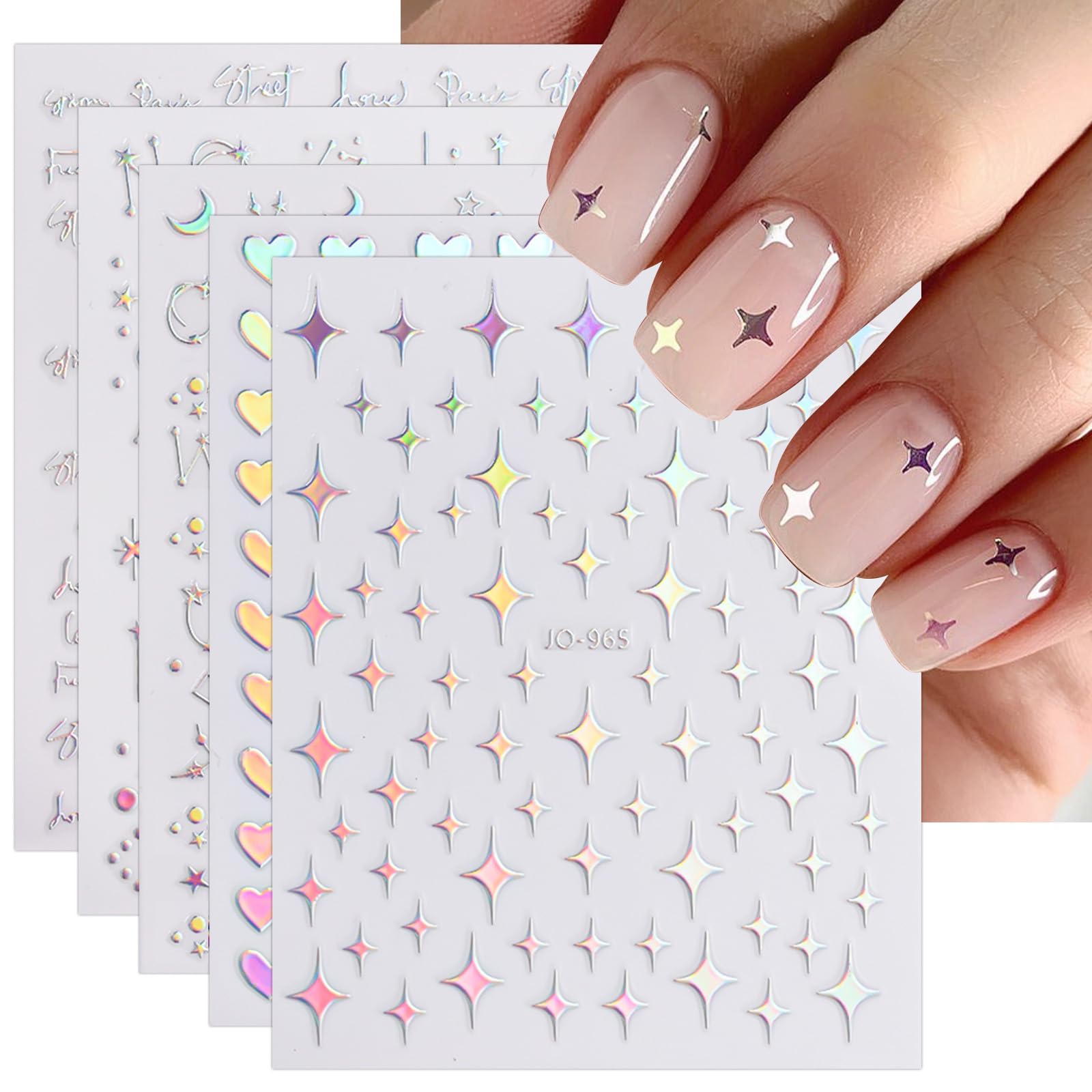 JMEOWIO Aurora, pegatinas para uñas con brillo holográfico, para diseños rápidos y duraderos.