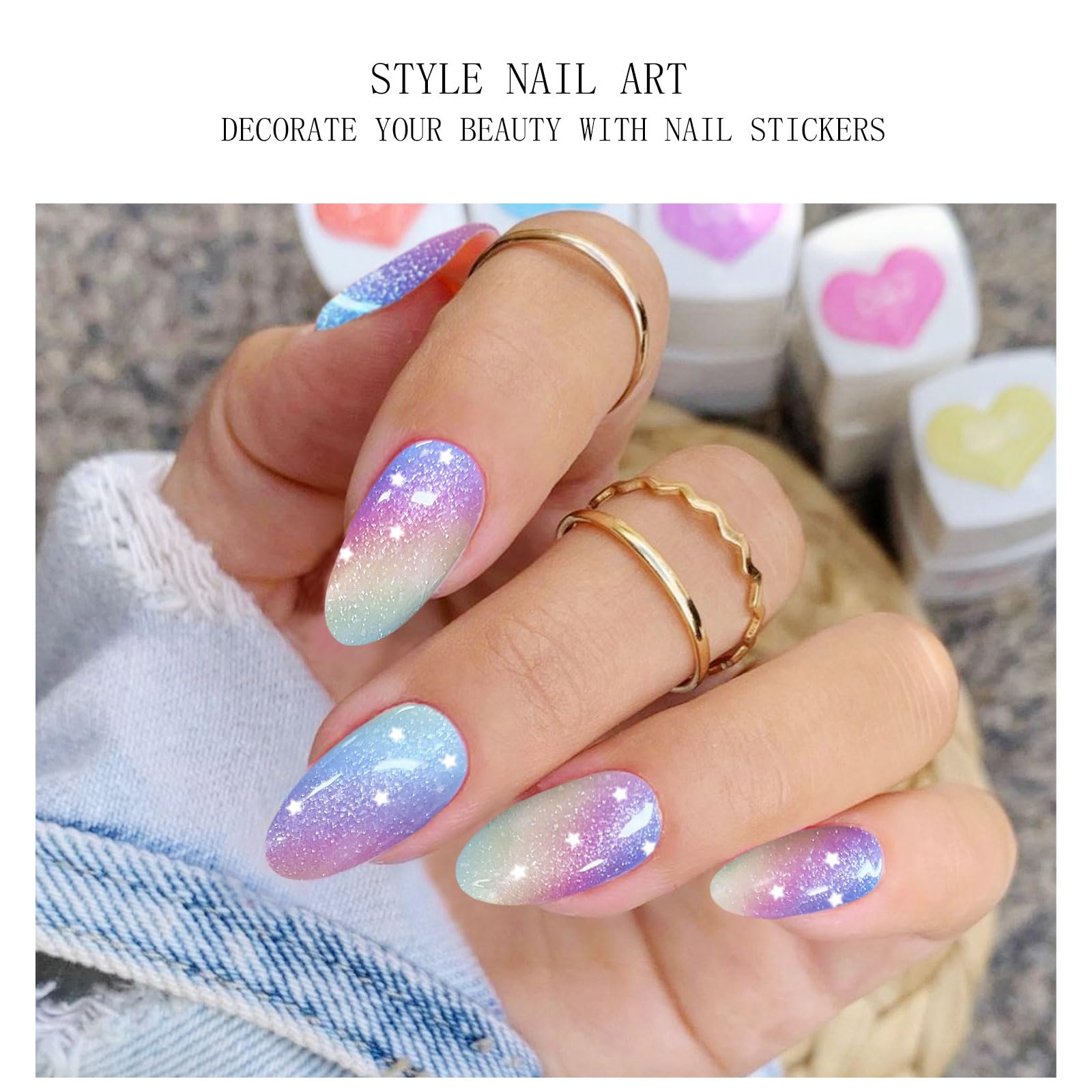 jmeowio diseño arcoíris glitter, efecto glam para uñas