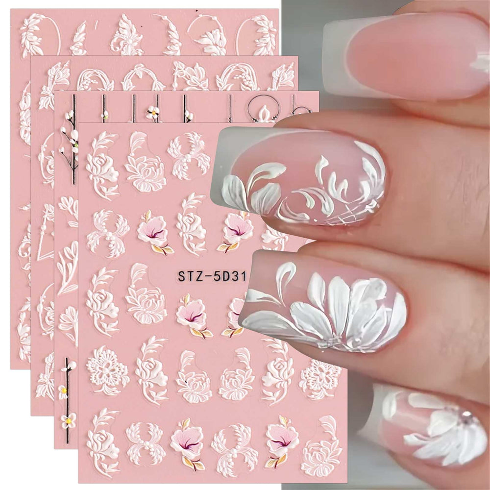 JMEOWIO estampa uñas flor primavera relieve, ideal para un look elegante en minutos.
